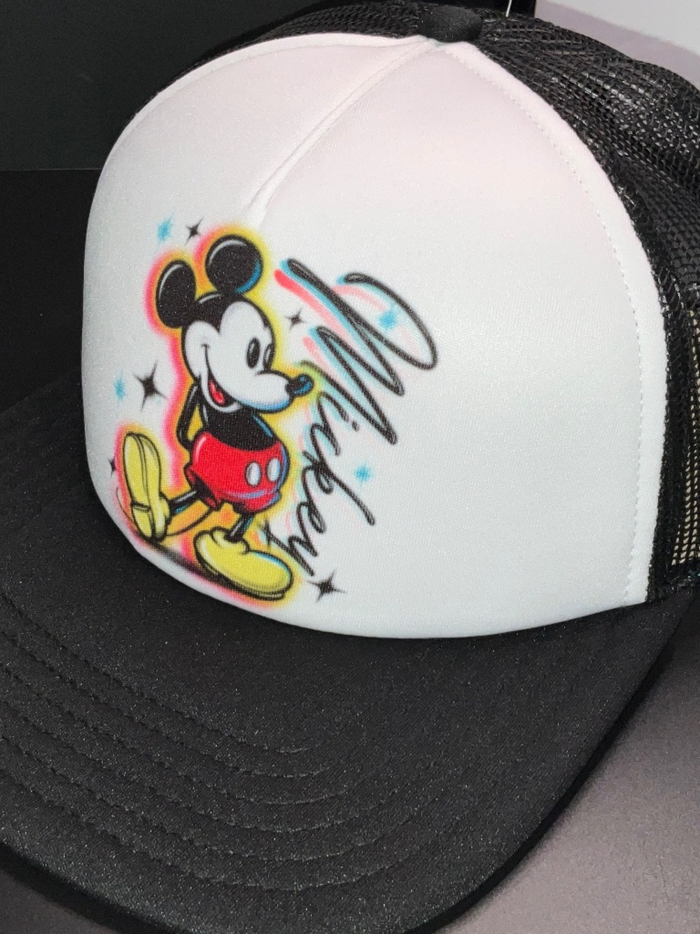 NEFF Disney Mickey Mouse Trucker Hat with Black Rim and Black Mesh Back. New